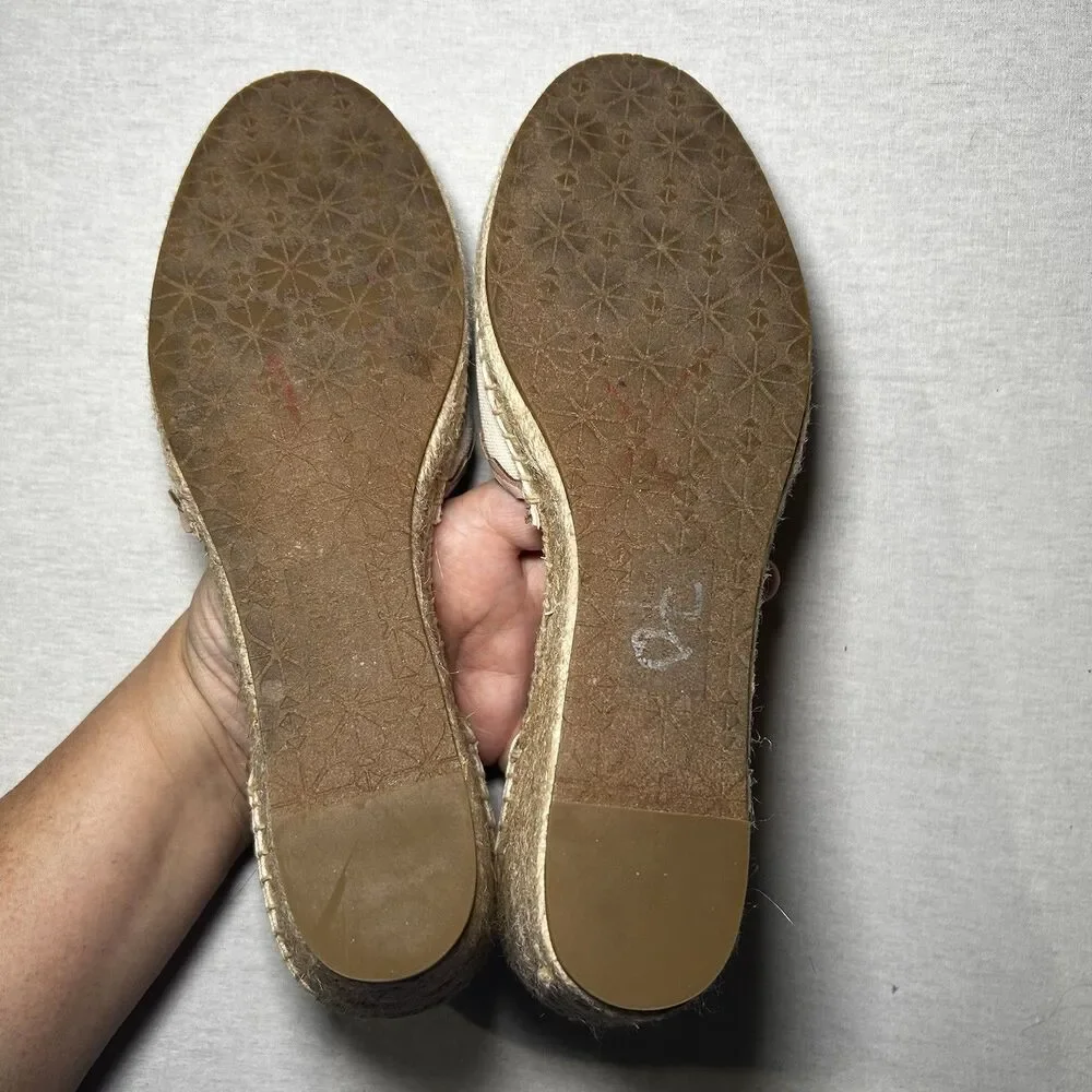 Kate Spade Cream Canvas Espadrille Wedges Scalloped Leather Trim Size 10
